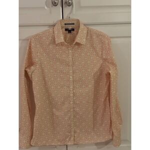 Lands End Women's Size 6 Pink Geometric Print Supima Cotton No Iron Button Shirt